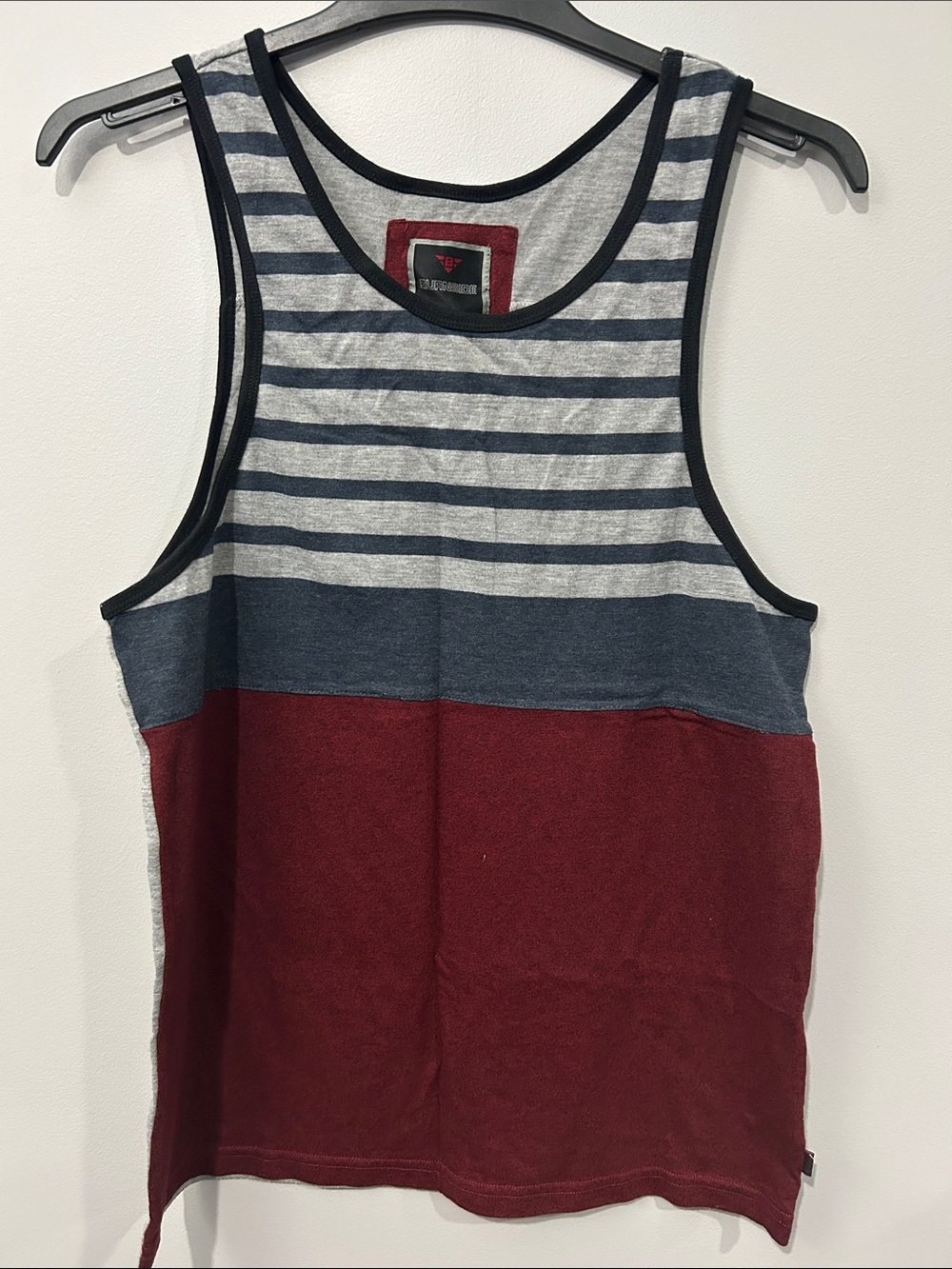 Burnside Gray & Navy Striped Tank with Burgundy Block